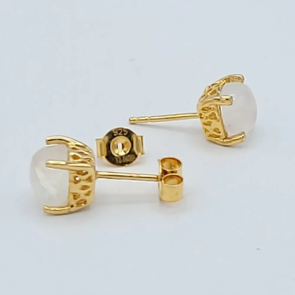𝅺Natural Moonstone studs 14k over sterling silver - Picture 9 of 12